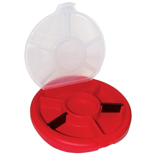 Bucket Seat, Plastic, Red, 12-1/4 in Dia x 1-1/2 in H Outside, 6-Compartment