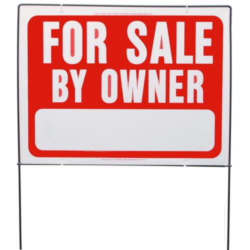 Real Estate Sign with Frame, For Sale By Owner, White Legend, Plastic