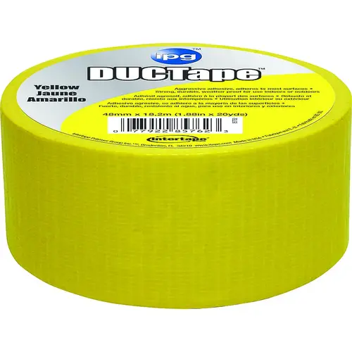 Duct Tape, 20 yd L, 1.88 in W, Cloth Backing, Yellow