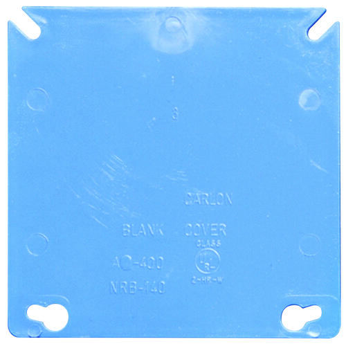 Carlon A400R-CAR Electrical Box Cover, 4 in L, 4 in W, Square, PVC, Blue