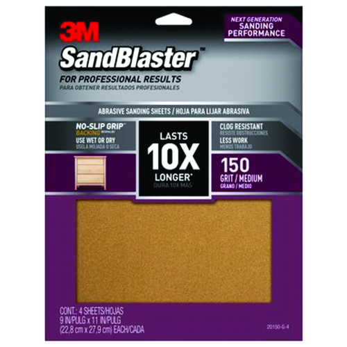 SandBlaster Series Sandpaper, 11 in L, 9 in W, 150 Grit, Medium, Aluminum Oxide Abrasive - pack of 4