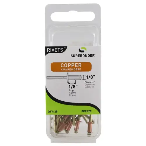 Rivet, Short, 1/8 in L, Aluminum/Copper Yellow - pack of 25