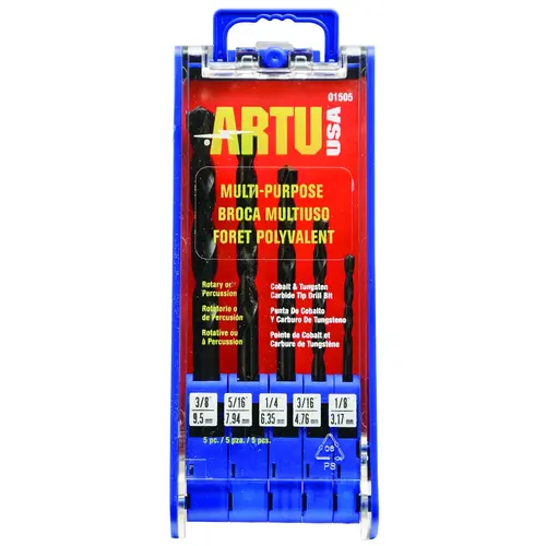 ARTU 01505 5-Piece Cobalt & Tungsten Multi-Purpose Drill Bit Set, 1/8 In. thru 3/8 In.