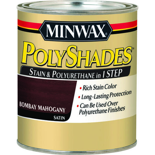 PolyShades Wood Stain and Polyurethane, Satin, Bombay Mahogany, Liquid, 1 qt, Can