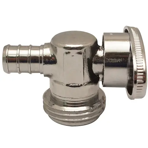 ApolloPEX Garden Hose Valve, 1/2 x 3/4 in, Barb x MGHT, 200 psi Pressure, Brass Body, Chrome