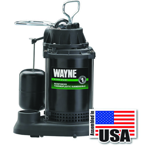 Sump Pump, 1-Phase, 9.5 A, 120 V, 0.33 hp, 1-1/2 in Outlet, 15 ft Max Head, 3750 gph, Thermoplastic