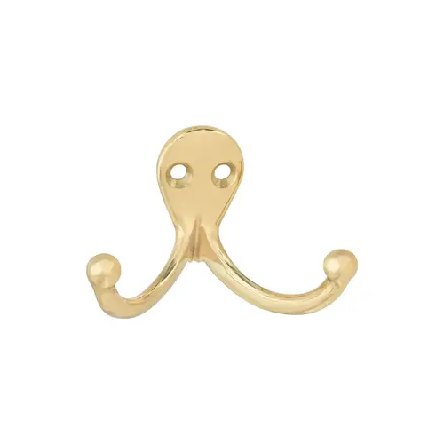 V1963 Double Clothes Hook Solid Brass Finish