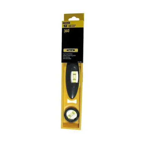 I-Beam Level, 12 in L, 3-Vial, Non-Magnetic, ABS, Black/Yellow