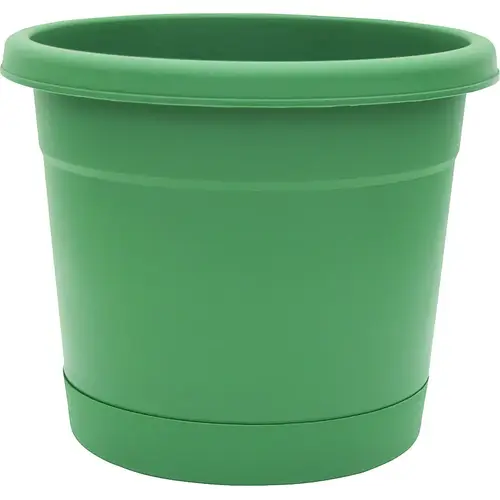 Southern Patio RN1207OG Riverland Planter with Saucer, 12 in Dia, Round, Poly Resin, Olive Green, Matte