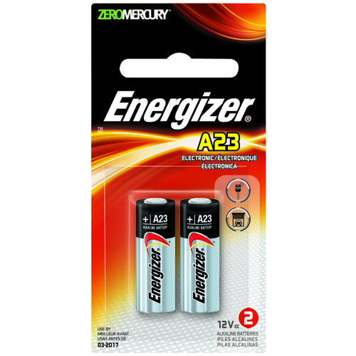 Energizer A23BPZ-2 A23 Battery, 12 V Battery, 55 mAh, Alkaline, Manganese Dioxide