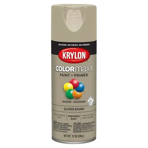 Krylon Industrial K05526007-XCP6 COLORmaxx  Paint + Primer Spray Paint, 12 oz, Khaki, Gloss - pack of 6