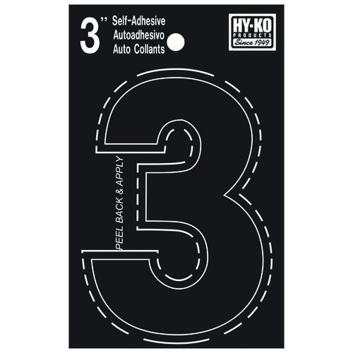 30400 Series Die-Cut Number, Character: 3, 3 in H Character, Black Character, Vinyl - pack of 10