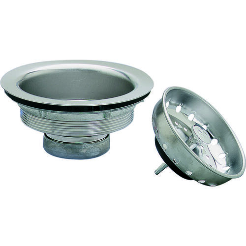 Keeney 1431SSBX Basket Strainer with Fixed Stick Post, 4-3/8 in Dia, Stainless Steel, Chrome, 3-1/4 in Dia Mesh