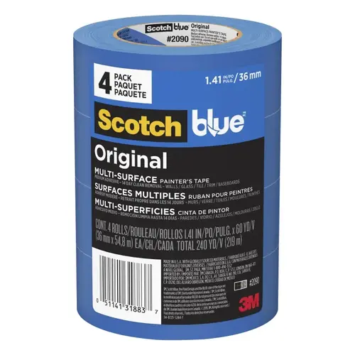 2090-36EVP Painter's Tape, 60 yd L, 1.41 in W, Crepe Paper Backing, Blue - pack of 4