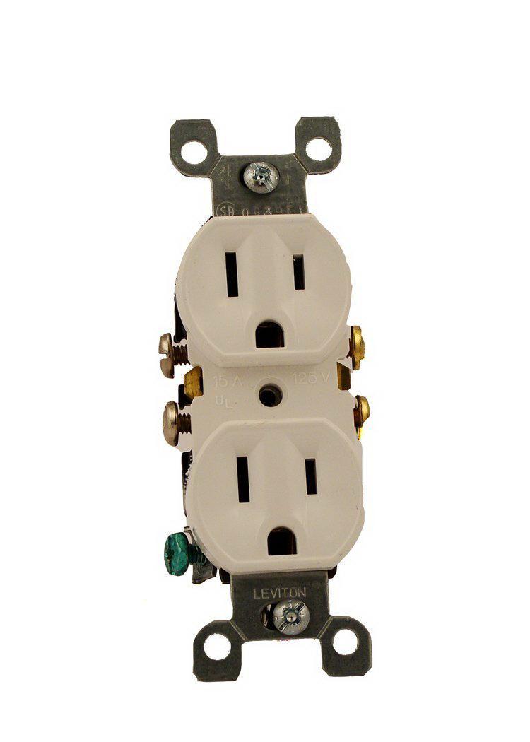 Leviton R52-05320-00W Duplex Receptacle, 2 -Pole, 15 A, 125 V, Push-In, Side Wiring, NEMA: 5-15R, White