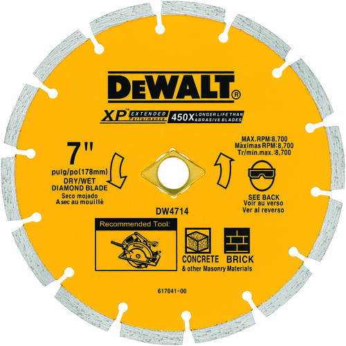 Circular Saw Blade, 7 in Dia, 5/8 in Arbor, Diamond Cutting Edge, Applicable Materials: Masonry