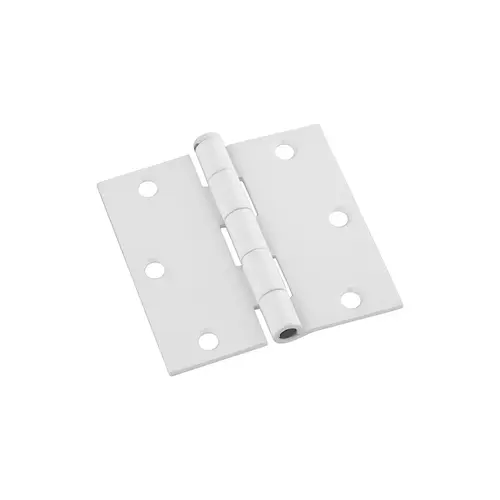 Square Corner Door Hinge, 3 in H Frame Leaf, Cold Rolled Steel, White, Full-Mortise Mounting