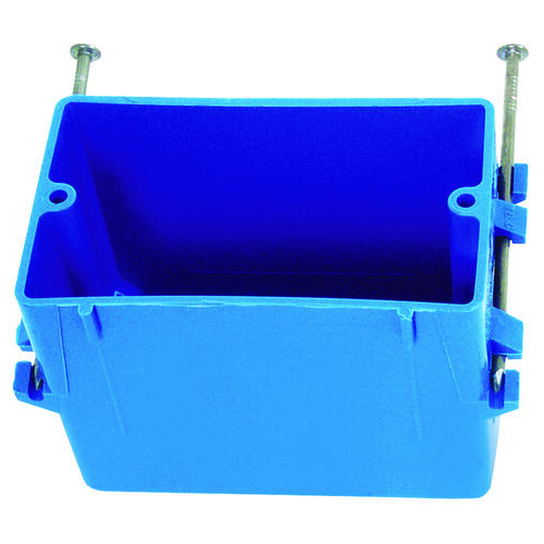 Carlon B118A Outlet Box, 1 -Gang, 4 -Knockout, PVC, Blue, Captive Nail Mounting