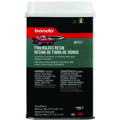 Bondo 402 Fiberglass Repair Resin, 0.9 qt Can, Liquid, Pungent Organic