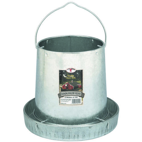 Poultry Feeder, 12 lb Capacity, Rolled Edge, Galvanized Steel