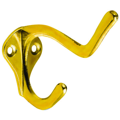 SPB1435 Coat and Hat Hook, 2-Hook, Zinc, Polished Brass