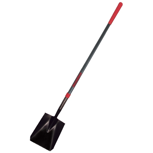 Handled Transfer Shovel with Socket, 9-1/2 in W Blade, Steel Blade, Fiberglass Handle, 48 in L Handle Black/Red