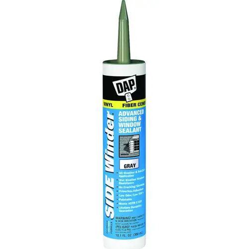 Siding and Window Sealant, Medium Gray, 24 hr Curing, -35 to 140 deg F, 10.1 oz Cartridge - pack of 12