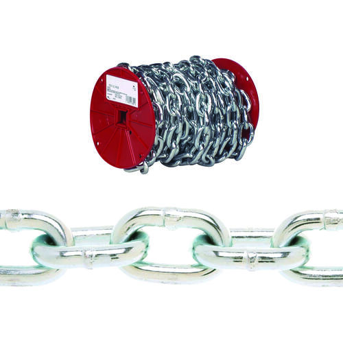 Campbell 0725027 Proof Coil Chain, 3/16 in, 100 ft L, 30 Grade, Steel, Zinc
