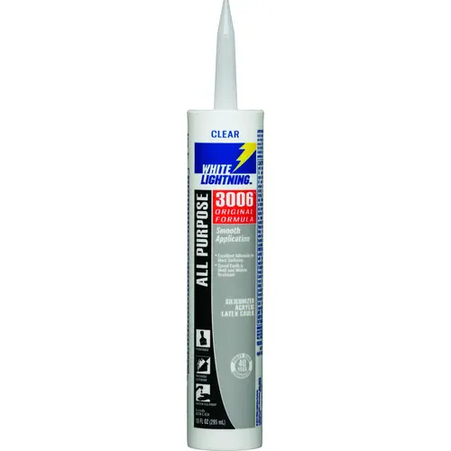 White Lightning W12001010-XCP12 Adhesive Caulk, Clear, 5 to 7 days Curing, 40 deg F, 10 fl-oz Cartridge - pack of 12