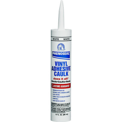 PHENOSEAL Vinyl Adhesive Caulk, White, 48 hr Curing, -20 to 180 deg F, 10 oz Cartridge