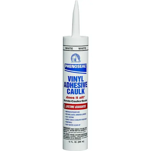 PHENOSEAL Vinyl Adhesive Caulk, White, 48 hr Curing, -20 to 180 deg F, 10 oz Cartridge - pack of 12