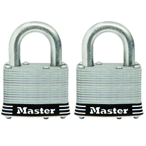 Keyed Padlock Set, Keyed Alike Key, 3/8 in Dia Shackle, 1 in H Shackle, Stainless Steel Shackle Pair Laminated