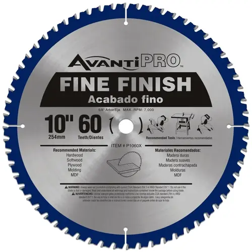 Circular Saw Blade, 10 in Dia, 5/8 in Arbor, 60-Teeth, Carbide Cutting Edge Blue