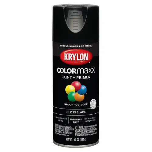 COLORmaxx Spray Paint, Gloss, Black, 12 oz, Aerosol Can