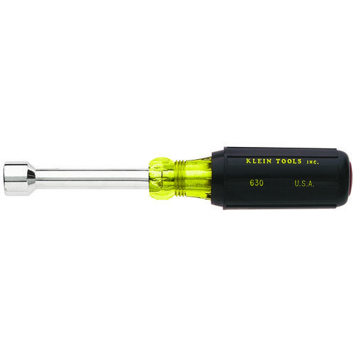 Klein Tools 630-5/8 Nut Driver, 5/8 in Drive, 9-3/8 in OAL, Cushion-Grip Handle, Chrome Handle, 4 in L Shank Black/Yellow