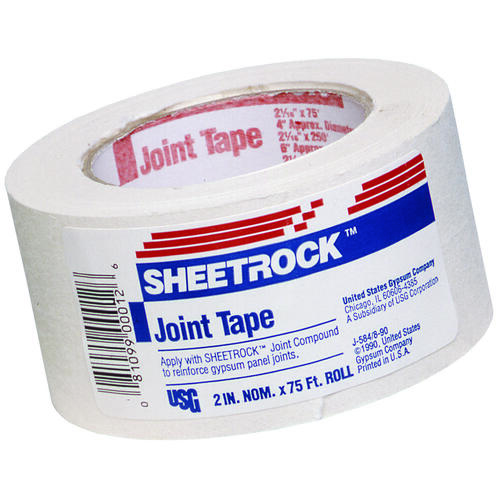 USG 380041 Joint Tape, 75 ft L, 2-1/16 in W, 0.01 mm Thick, Solid, White