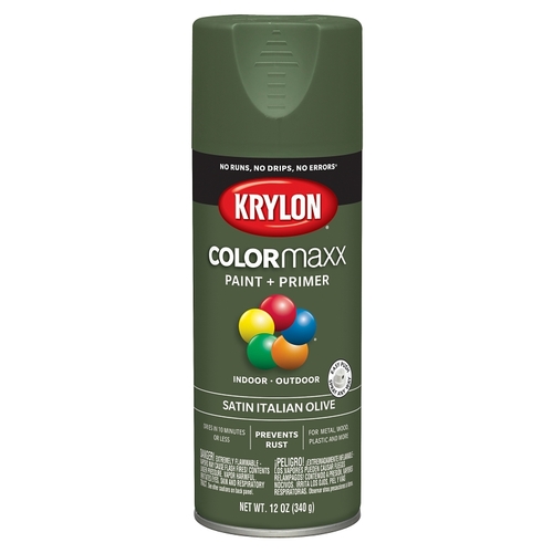 KRYLON K05566007 COLORmaxx Spray Paint, Satin, Italian Olive, 12 oz, Aerosol Can