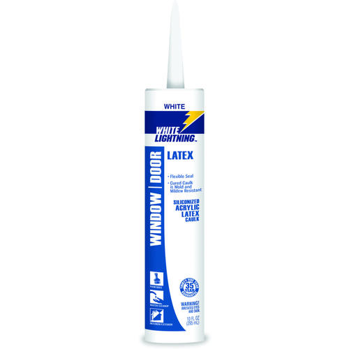 Siliconized Acrylic Latex Caulk, White, 5 to 7 days Curing, -30 to 180 deg F, 10 fl-oz