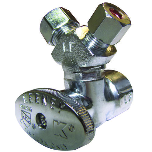 Stop Valve, 1/2 x 3/8 x 1/4 in Connection, FIP x Compression x Compression Chrome