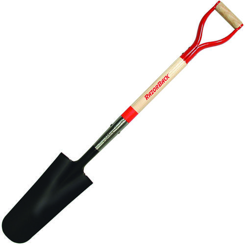 Drain Spade, 6-1/8 in W Blade, Steel Blade, Hardwood Handle, D-Shaped Handle, 29 in L Handle Red