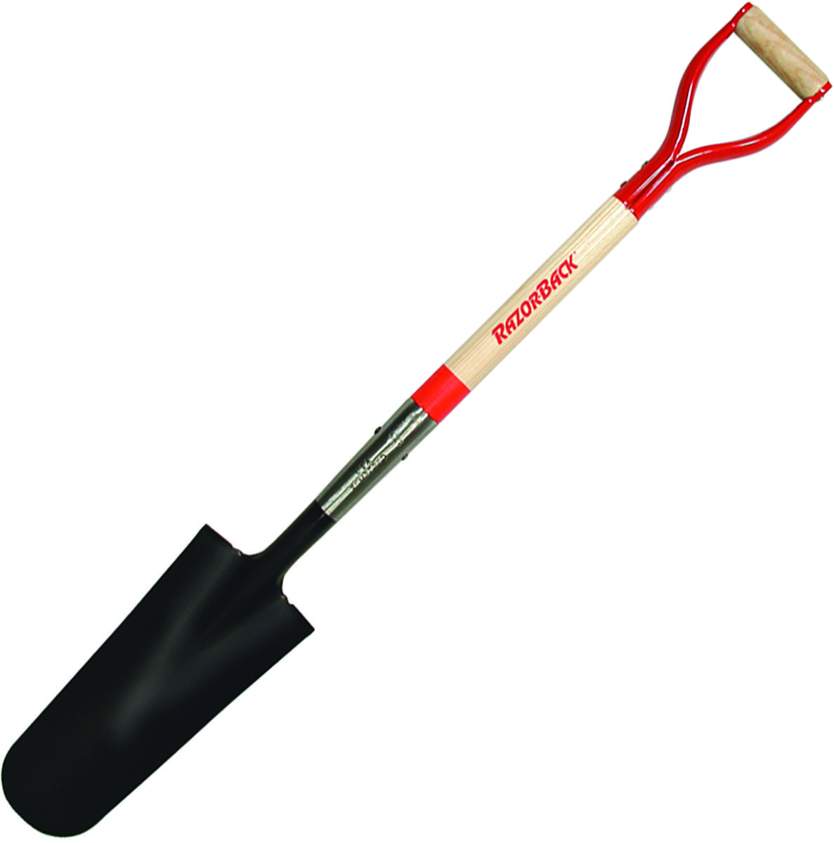 Razor-Back 47202 Drain Spade, 6-1/8 in W Blade, Steel Blade, Hardwood Handle, D-Shaped Handle, 29 in L Handle Red