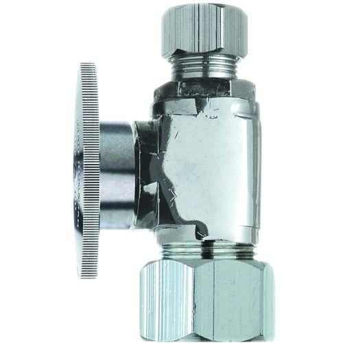 Shut-Off Valve, 5/8 x 3/8 in Connection, Compression, Brass Body Chrome