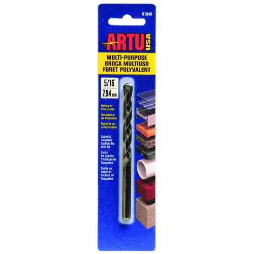 ARTU 01040 Jobber Drill Bit, 5/16 in Dia, 4-1/2 in OAL, Parabolic Flute, 5/16 in Dia Shank, Straight Shank Black Oxide