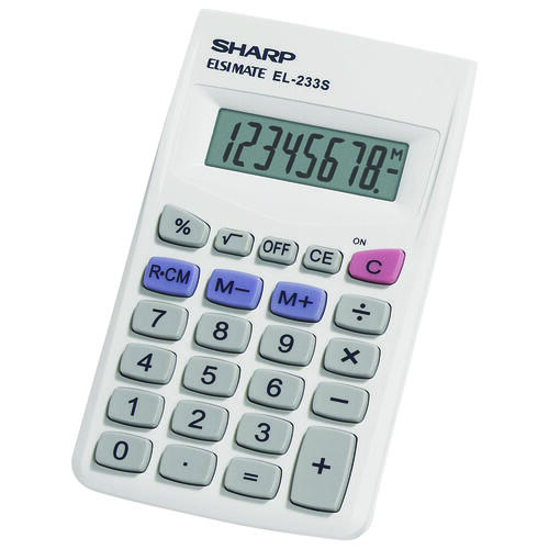 Sharp EL233SB Pocket Calculator, Battery, 8 Display, LCD Display, White