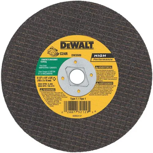 Abrasive Saw Blade, 6-1/2 in Dia, 1/8 in Thick, 5/8 in Arbor, Silicon Carbide Abrasive