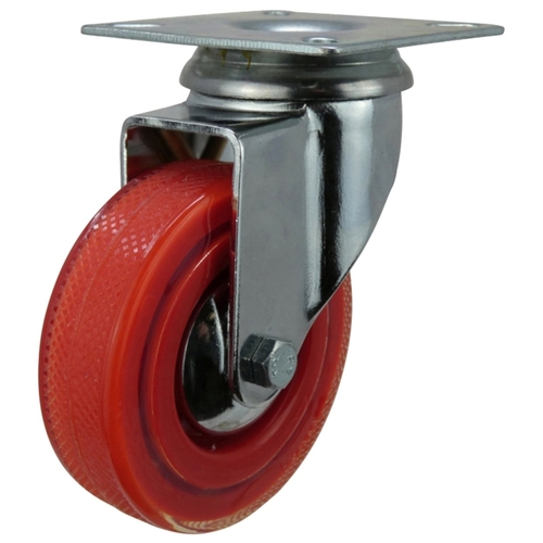 Swivel Caster, 3 in Dia Wheel, Polyurethane Wheel, Red, 132 lb