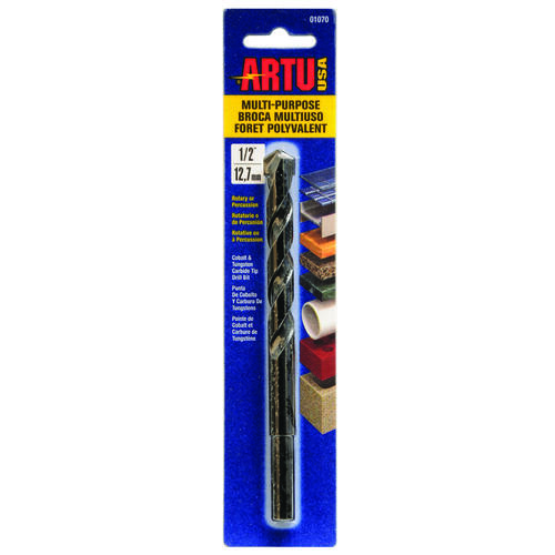 ARTU 01070 Jobber Drill Bit, 1/2 in Dia, 6-1/4 in OAL, Parabolic Flute, 3/8 in Dia Shank, Reduced Shank