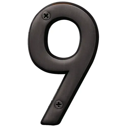 Prestige Series House Number, Character: 9, 4 in H Character, Bronze Character, Solid Brass - pack of 3