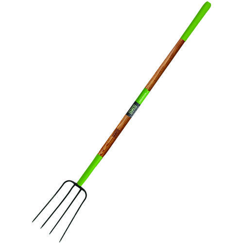 Manure Fork, Steel Tine, Wood Handle, 61 in L Handle Green