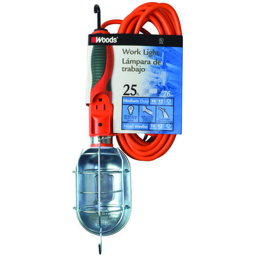 Work Light with Outlet and Metal Guard, 12 A, 120 V, Orange